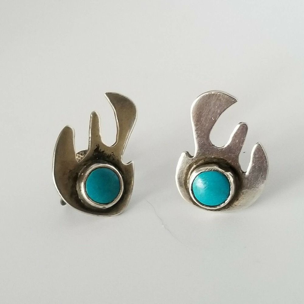 Vtg Sterling Silver Turquoise Screw Back Earrings